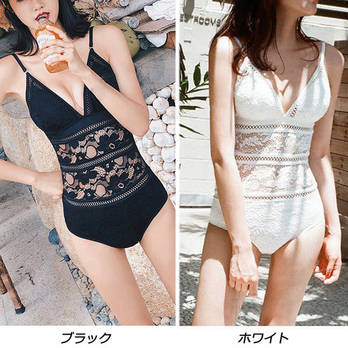 モノキニ 水着 体型カバー ワンピース モノキニ 水着 体型カバー ワンピース 花柄レース 透かし 水着 レディース ビキニ セクシー 水着ワンピース 大人 1LILI-004