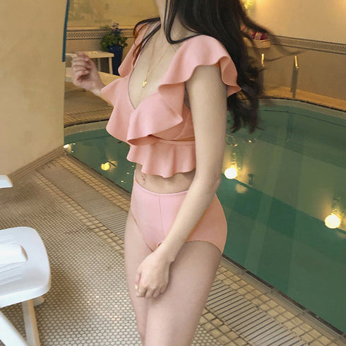 フリル水着 レディース 上下セット フリル水着 レディース 上下セット 体型カバー ビキニ セクシー 水着 無地 セパレート水着 フレアトップス 1LILI-005