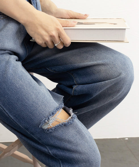 デニムワイドパンツ サイドダメージ韓国風 レディース ハイウエスト ストレートパンツ 着やせロングパンツ ゆったり ウォッシュジーンズ カットアウト デニムパンツ 1LONGY-001