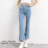 スリットデニムフレアパンツレディース韓国 ハイウエストデニムパンツ カジュアルベルボトムス 細見え アンクルパンツ 着やせ7分丈スリムジーパン ブーツカットパンツ 1LSEN-001