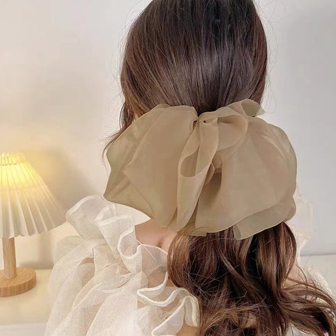 ビックリボン バレッタ ヘアアクセ韓国風 おしゃれ ヘアアクセサリー レディース フェミニン まとめ髪 大人かわいいヘアアレンジ 大きめ髪留め リボンクリップ上品 1MOCHA-001