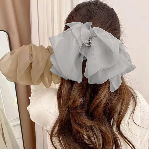 ビックリボン バレッタ ヘアアクセ韓国風 おしゃれ ヘアアクセサリー レディース フェミニン まとめ髪 大人かわいいヘアアレンジ 大きめ髪留め リボンクリップ上品 1MOCHA-001