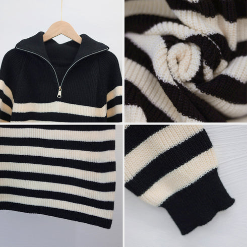 ボーダー ニットワンピース ポロカラー冬 中厚手 長袖ワンピース レディース 配色ロングワンピース 暖かい リブニット ポロエリワンピ ゆったり 韓国着やせワンピ 1MRJ-005