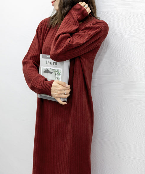 リブニットワンピース ロング丈 vネック 韓国 レディース きれいめカジュアル 秋冬チョーカー風ワンピース 無地ホルターネックワンピース 長袖 ゆったり体型カバー 1MRJ-010