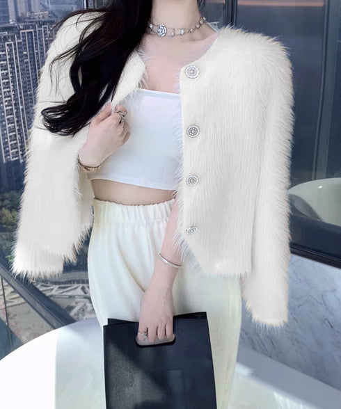 シャギーニットカーディガンふわふわ秋冬服 レディース 大人可愛い フェザーヤーンカーディガン フェイクファーニットジャケットきれいめニット羽織 長袖ライトアウター 1MRJ-011