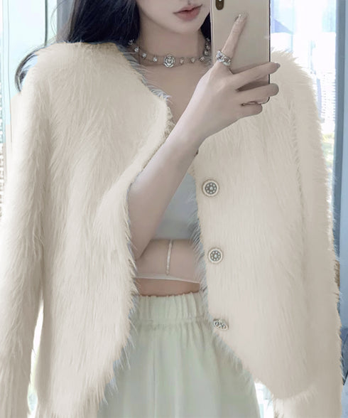 シャギーニットカーディガンふわふわ秋冬服 レディース 大人可愛い フェザーヤーンカーディガン フェイクファーニットジャケットきれいめニット羽織 長袖ライトアウター 1MRJ-011