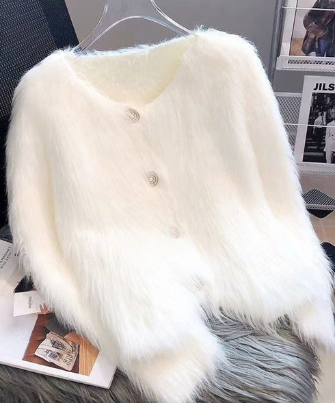 シャギーニットカーディガンふわふわ秋冬服 レディース 大人可愛い フェザーヤーンカーディガン フェイクファーニットジャケットきれいめニット羽織 長袖ライトアウター 1MRJ-011
