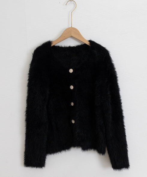 シャギーニットカーディガンふわふわ秋冬服 レディース 大人可愛い フェザーヤーンカーディガン フェイクファーニットジャケットきれいめニット羽織 長袖ライトアウター 1MRJ-011
