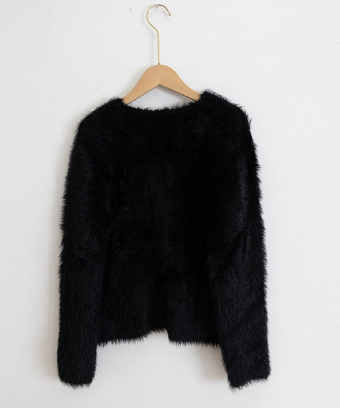 シャギーニットカーディガンふわふわ秋冬服 レディース 大人可愛い フェザーヤーンカーディガン フェイクファーニットジャケットきれいめニット羽織 長袖ライトアウター 1MRJ-011