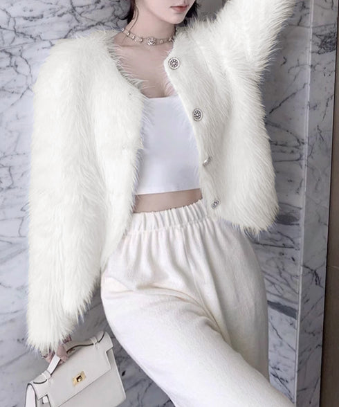 シャギーニットカーディガンふわふわ秋冬服 レディース 大人可愛い フェザーヤーンカーディガン フェイクファーニットジャケットきれいめニット羽織 長袖ライトアウター 1MRJ-011