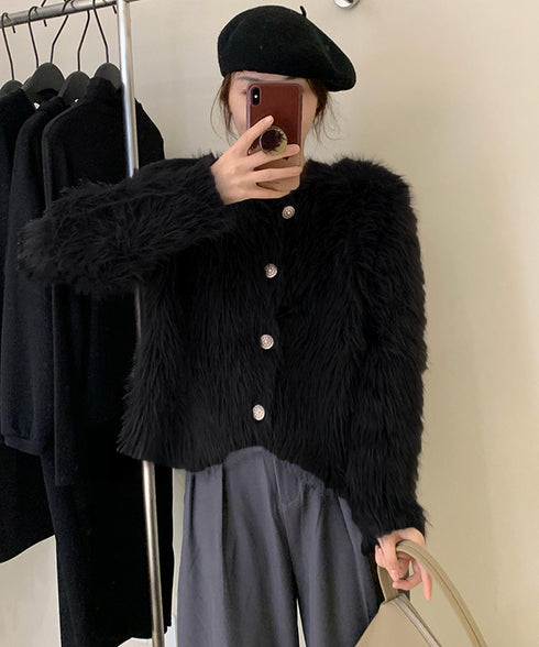 シャギーニットカーディガンふわふわ秋冬服 レディース 大人可愛い フェザーヤーンカーディガン フェイクファーニットジャケットきれいめニット羽織 長袖ライトアウター 1MRJ-011