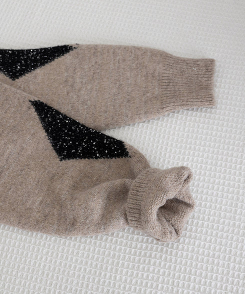 スパンコールニットセットアップ きれいめ 韓国風きらきらニット上下セット レディース 菱形モチーフニットトップス長袖 ニットミニスカート おしゃれ 秋冬ツーピース 1MRJ-012