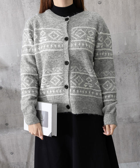 ノルディック柄ニットカーディガン 北欧風 ニットアウター レディース カジュアル秋冬ニットクルーネック レトロニットトップスジャカードセーター 着やせ前開きニット 1MRJ-013