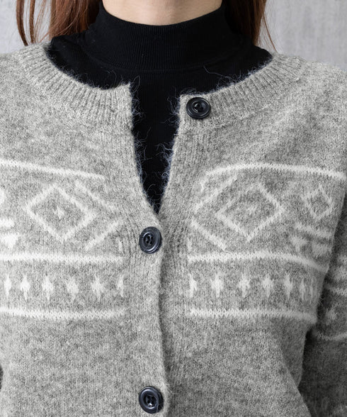 ノルディック柄ニットカーディガン 北欧風 ニットアウター レディース カジュアル秋冬ニットクルーネック レトロニットトップスジャカードセーター 着やせ前開きニット 1MRJ-013
