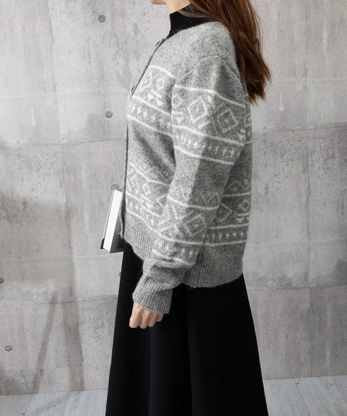 ノルディック柄ニットカーディガン 北欧風 ニットアウター レディース カジュアル秋冬ニットクルーネック レトロニットトップスジャカードセーター 着やせ前開きニット 1MRJ-013