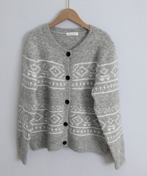 ノルディック柄ニットカーディガン 北欧風 ニットアウター レディース カジュアル秋冬ニットクルーネック レトロニットトップスジャカードセーター 着やせ前開きニット 1MRJ-013