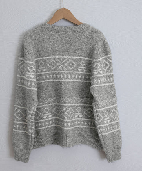 ノルディック柄ニットカーディガン 北欧風 ニットアウター レディース カジュアル秋冬ニットクルーネック レトロニットトップスジャカードセーター 着やせ前開きニット 1MRJ-013