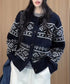 ノルディック柄ニットカーディガン 北欧風 ニットアウター レディース カジュアル秋冬ニットクルーネック レトロニットトップスジャカードセーター 着やせ前開きニット 1MRJ-013