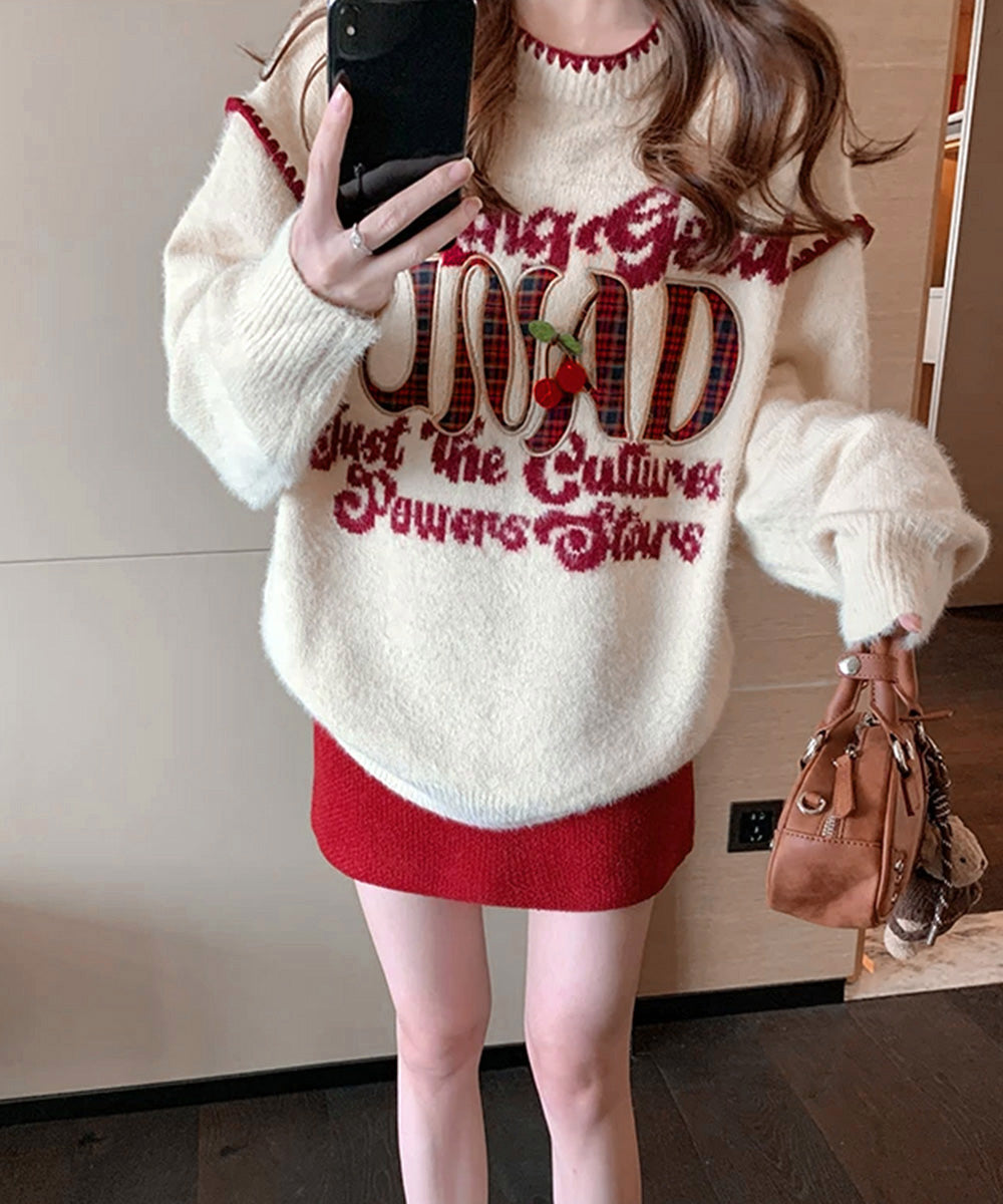 レトロロゴシャギーニットトップスセーター
