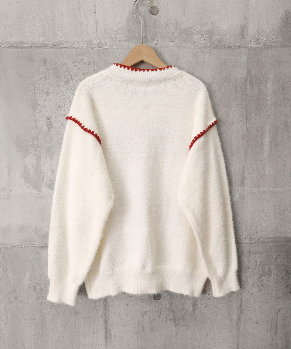 レトロロゴシャギーニットトップスセーター