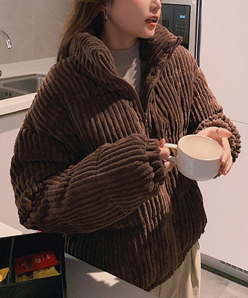 コーデュロイ 中綿ジャケット ショート丈 フェイクダウンジャケット レディース スタンドカラー 厚手ブルゾン 防寒防風 おしゃれ中綿コート あったかいアウター軽い 1MZL-001