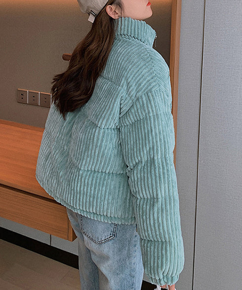 コーデュロイ 中綿ジャケット ショート丈 フェイクダウンジャケット レディース スタンドカラー 厚手ブルゾン 防寒防風 おしゃれ中綿コート あったかいアウター軽い 1MZL-001