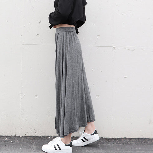 ロングスカートインナーショートパンツ付き フレアスカート レディース ウエストゴム 深スリットスカート 薄手春夏スカート きれいめカジュアル モーダルスカート美脚 1RIRIT-018