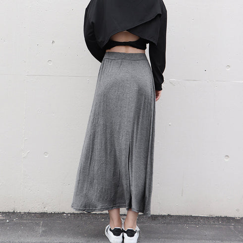 ロングスカートインナーショートパンツ付き フレアスカート レディース ウエストゴム 深スリットスカート 薄手春夏スカート きれいめカジュアル モーダルスカート美脚 1RIRIT-018