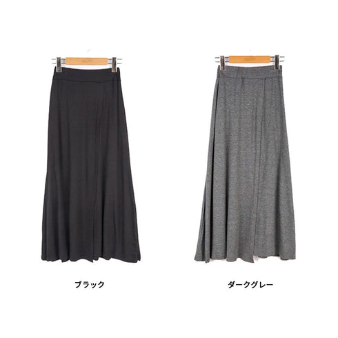 ロングスカートインナーショートパンツ付き フレアスカート レディース ウエストゴム 深スリットスカート 薄手春夏スカート きれいめカジュアル モーダルスカート美脚 1RIRIT-018