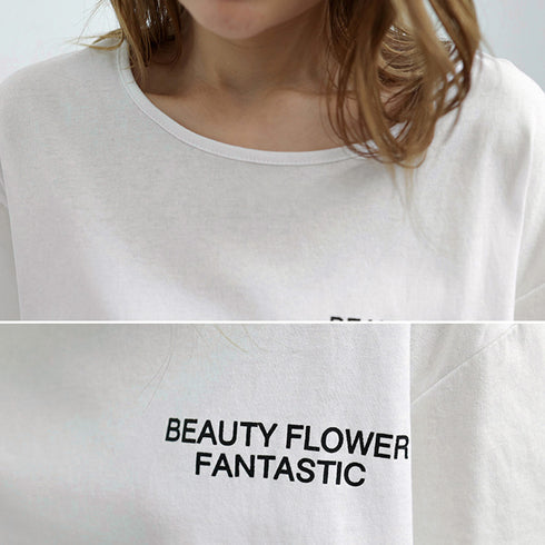 ロングtシャツ レディース 韓国 ロゴT 英字ロゴカットソー サイドスリット 体型カバー ゆったりトップス 半袖プルオーバー ビッグシルエット おしゃれ 夏服 1RIRIT-028