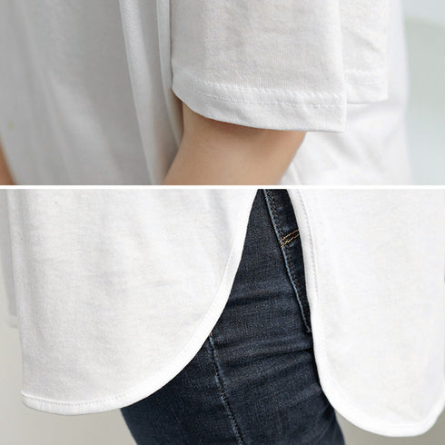 ロングtシャツ レディース 韓国 ロゴT 英字ロゴカットソー サイドスリット 体型カバー ゆったりトップス 半袖プルオーバー ビッグシルエット おしゃれ 夏服 1RIRIT-028