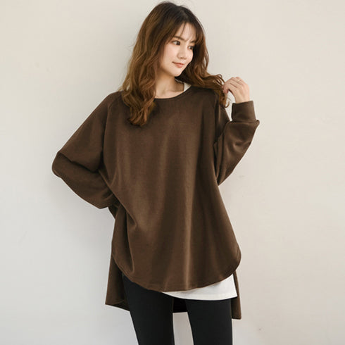 カットソーチュニック 春 ロンT 前後差 レディース オシャレ 長袖 ロングTシャツ レイヤード スリットチュニック 無地ラウンドネック プルオーバー ゆったり 1RIRIT-038