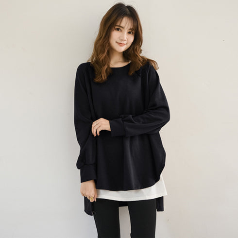 カットソーチュニック 春 ロンT 前後差 レディース オシャレ 長袖 ロングTシャツ レイヤード スリットチュニック 無地ラウンドネック プルオーバー ゆったり 1RIRIT-038