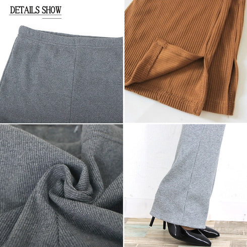 フレア レギンス サイドスリット 韓国風 セミフレア リブレギンス ウエストゴム レディース ボトムス カジュアル 美脚 ストレッチパンツ ロング丈 らくちん 1RIRIT-040