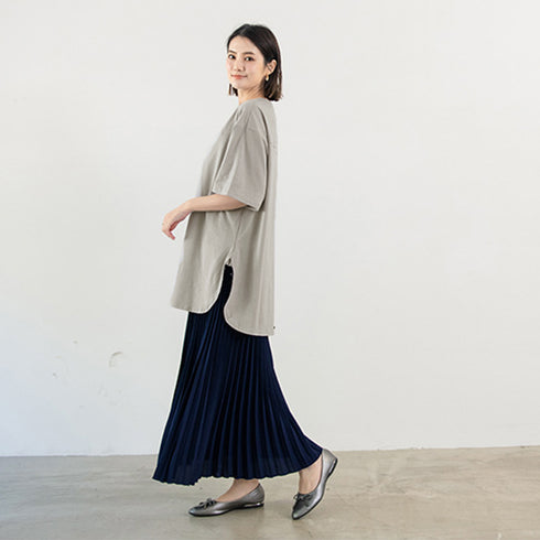 チュニックtシャツ レディース スリット ゆったり カットソー 韓国 半袖 サマーTシャツ オーバーサイズ シンプル ロング丈トップス 体型カバー 着やせ 夏服 1RIRIT-045