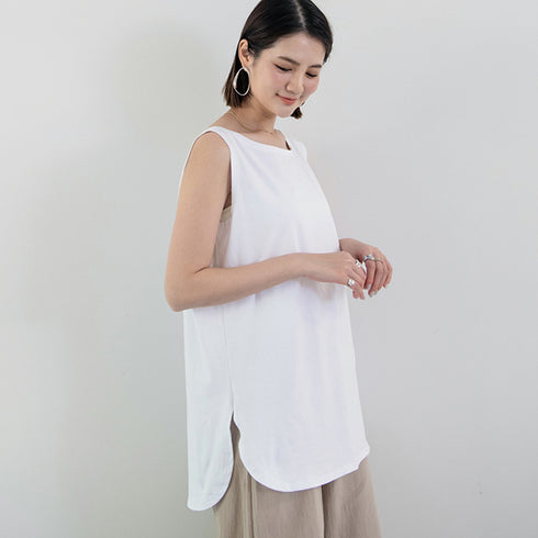 ロングタンクトップ サイドスリット 無地 ノースリーブトップス レディース ラウンド裾 ゆったりtシャツ 重ね着 チュニックカットソー ブラ紐が隠せる インナー夏 1RIRIT-046