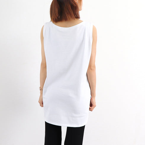 ロングタンクトップ サイドスリット 無地 ノースリーブトップス レディース ラウンド裾 ゆったりtシャツ 重ね着 チュニックカットソー ブラ紐が隠せる インナー夏 1RIRIT-046