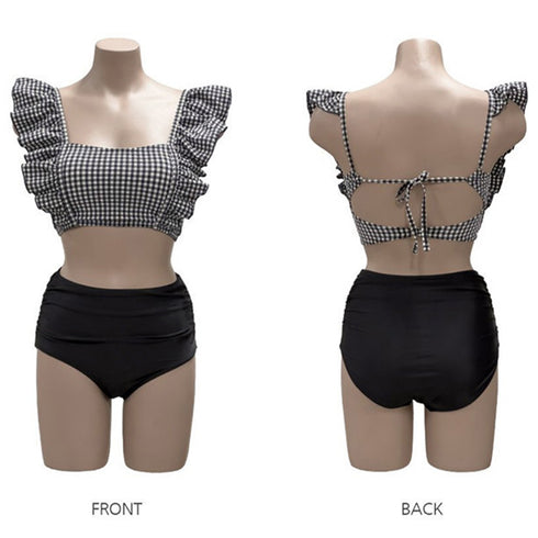 フリルビキニ 盛れる水着2点セット韓国風 レディース セクシー水着 お洒落 ハイウエスト ショートパンツ 水着上下セット 大人可愛い セパレート水着 20代30代 1RTENG-001