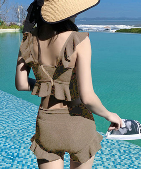 フリルビキニ 盛れる水着2点セット韓国風 タンキニ レディース セパレート水着 露出控えめスイムウェア ビスチェビキニ ハイウエスト水着ショーツ 体型カバーみずぎ 1RTENG-002