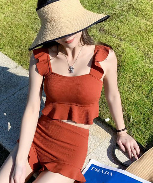 フリルビキニ 盛れる水着2点セット韓国風 タンキニ レディース セパレート水着 露出控えめスイムウェア ビスチェビキニ ハイウエスト水着ショーツ 体型カバーみずぎ 1RTENG-002