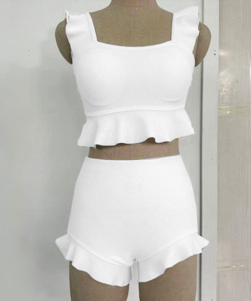 フリルビキニ 盛れる水着2点セット韓国風 タンキニ レディース セパレート水着 露出控えめスイムウェア ビスチェビキニ ハイウエスト水着ショーツ 体型カバーみずぎ 1RTENG-002