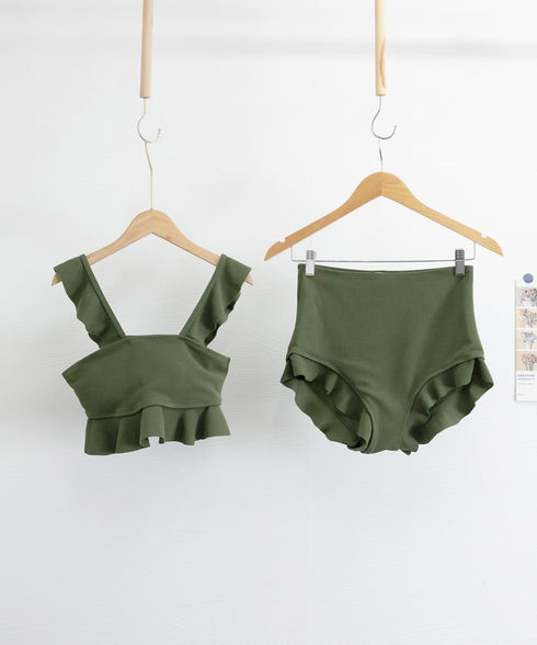 フリルビキニ 盛れる水着2点セット韓国風 タンキニ レディース セパレート水着 露出控えめスイムウェア ビスチェビキニ ハイウエスト水着ショーツ 体型カバーみずぎ 1RTENG-002