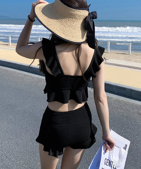 フリルビキニ 盛れる水着2点セット韓国風 タンキニ レディース セパレート水着 露出控えめスイムウェア ビスチェビキニ ハイウエスト水着ショーツ 体型カバーみずぎ 1RTENG-002