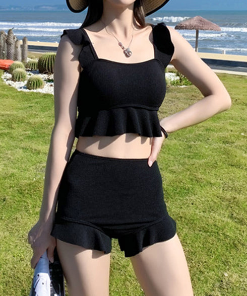 フリルビキニ 盛れる水着2点セット韓国風 タンキニ レディース セパレート水着 露出控えめスイムウェア ビスチェビキニ ハイウエスト水着ショーツ 体型カバーみずぎ 1RTENG-002