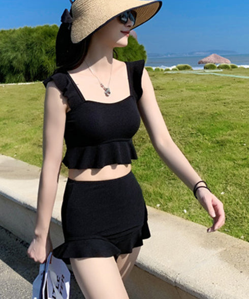 フリルビキニ 盛れる水着2点セット韓国風 タンキニ レディース セパレート水着 露出控えめスイムウェア ビスチェビキニ ハイウエスト水着ショーツ 体型カバーみずぎ 1RTENG-002