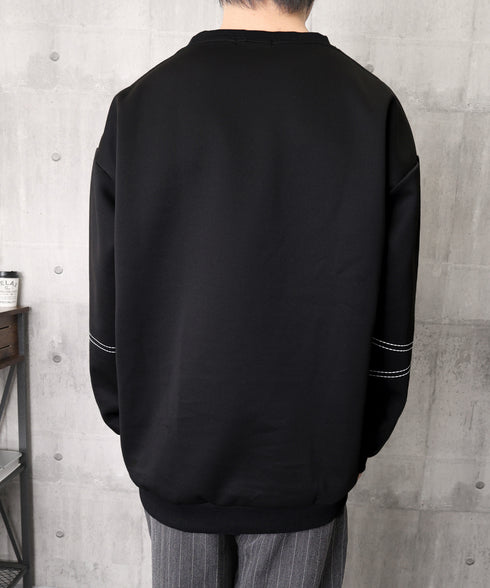 配色ステッチビッグロンT長袖メンズ韓国風 ドロップショルダー メンズTシャツ モード系オーバーサイズ長袖カットソー ルーズシルエット ストリートトップス ゆったり 1SHU-001