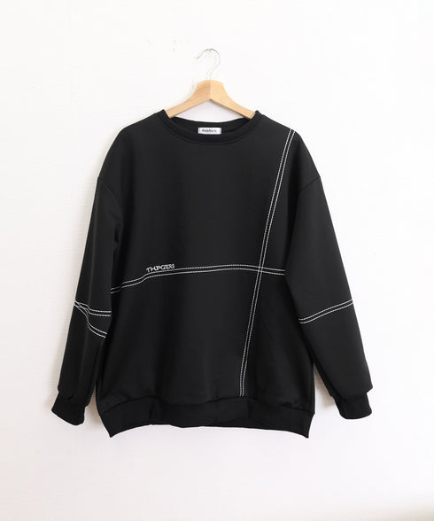 配色ステッチビッグロンT長袖メンズ韓国風 ドロップショルダー メンズTシャツ モード系オーバーサイズ長袖カットソー ルーズシルエット ストリートトップス ゆったり 1SHU-001