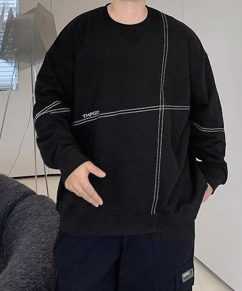 配色ステッチビッグロンT長袖メンズ韓国風 ドロップショルダー メンズTシャツ モード系オーバーサイズ長袖カットソー ルーズシルエット ストリートトップス ゆったり 1SHU-001