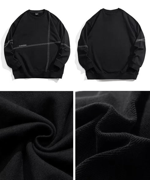 配色ステッチビッグロンT長袖メンズ韓国風 ドロップショルダー メンズTシャツ モード系オーバーサイズ長袖カットソー ルーズシルエット ストリートトップス ゆったり 1SHU-001
