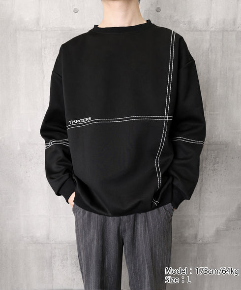 配色ステッチビッグロンT長袖メンズ韓国風 ドロップショルダー メンズTシャツ モード系オーバーサイズ長袖カットソー ルーズシルエット ストリートトップス ゆったり 1SHU-001